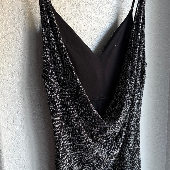 Vintage Windsor Black and Silver Stretchy Patterned Knit Open Back Drape Dress L - Picture 6 of 16